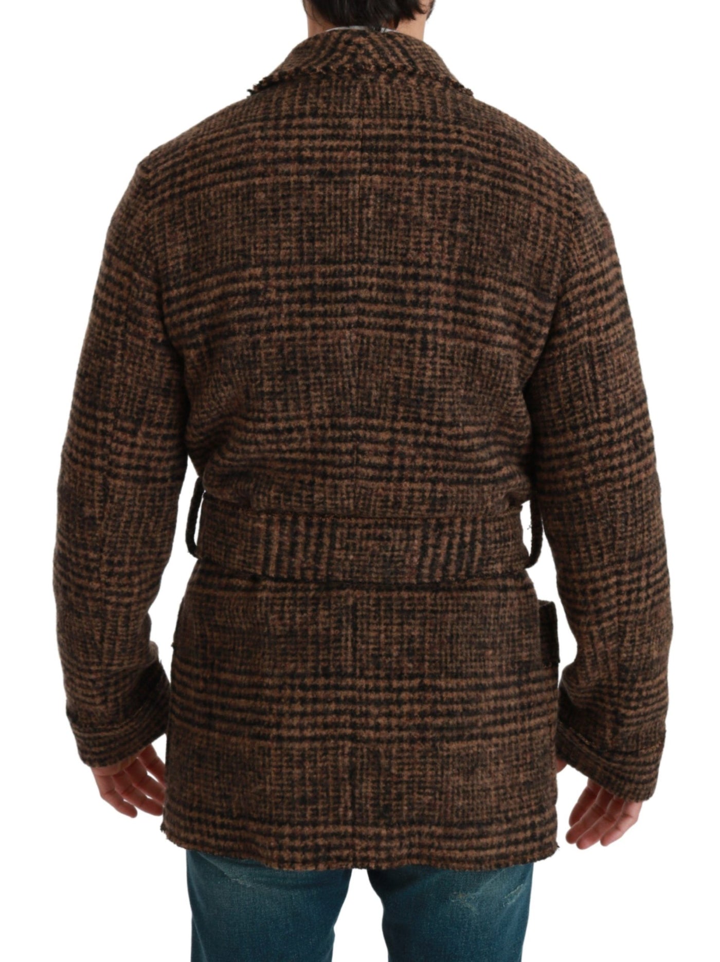Dolce &amp; Gabbana - Manteau en laine à carreaux marron - Veste portefeuille