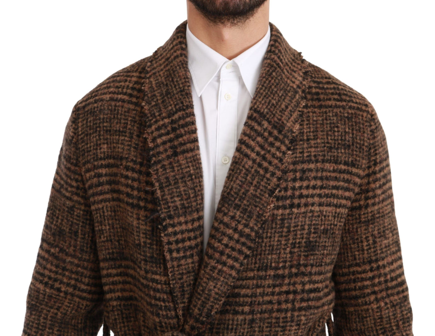 Dolce &amp; Gabbana - Manteau en laine à carreaux marron - Veste portefeuille