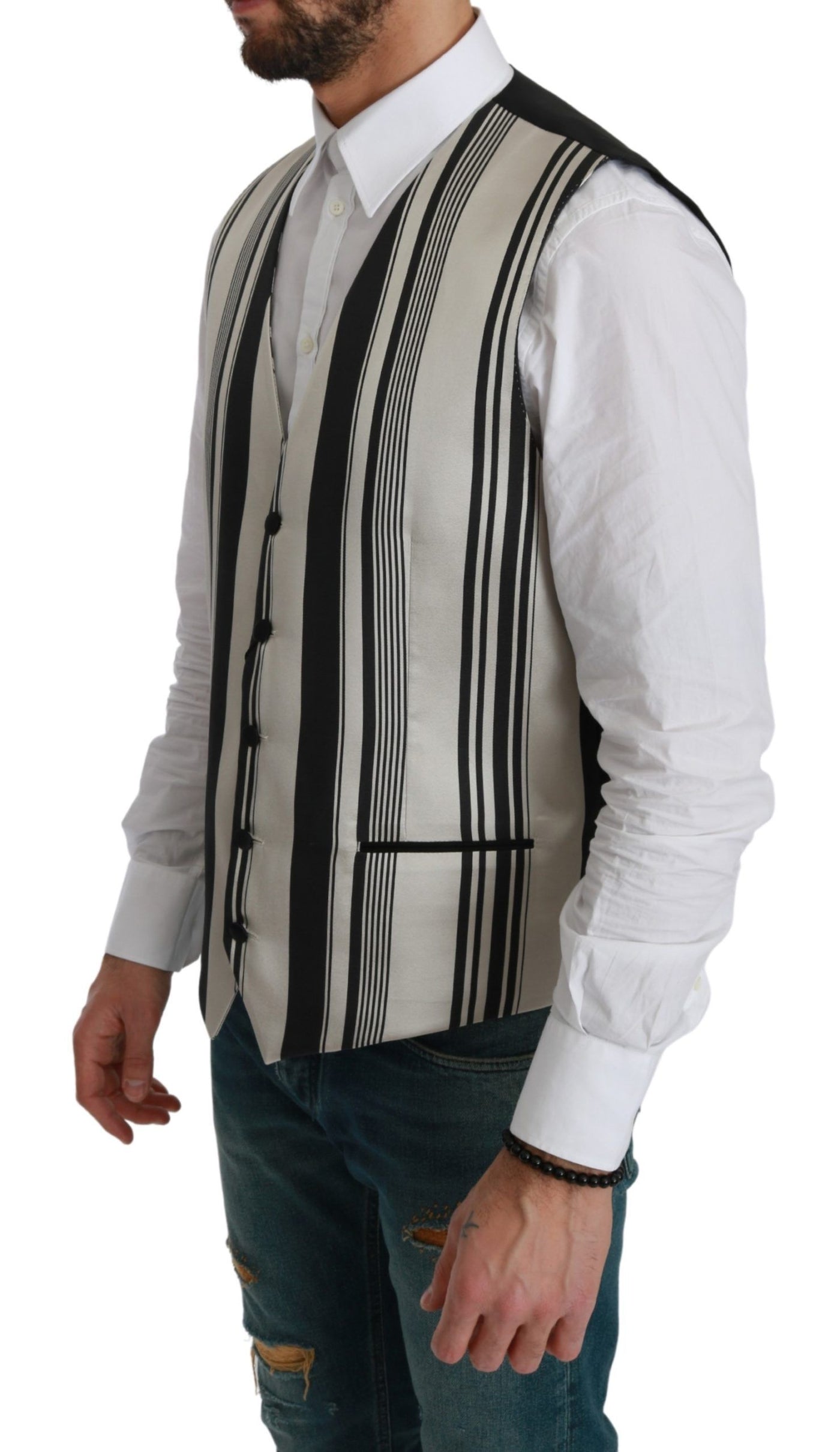 Dolce &amp; Gabbana Wit Zwart Strepen Vest Formeel Vest
