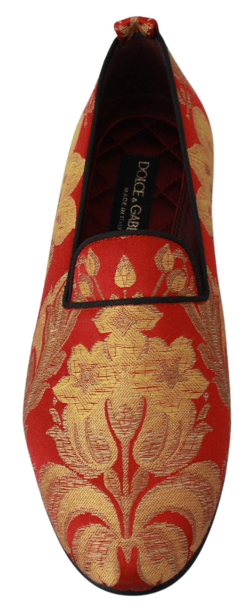 Dolce &amp; Gabbana Rode Gouden Brokaat Pantoffels Loafers Schoenen