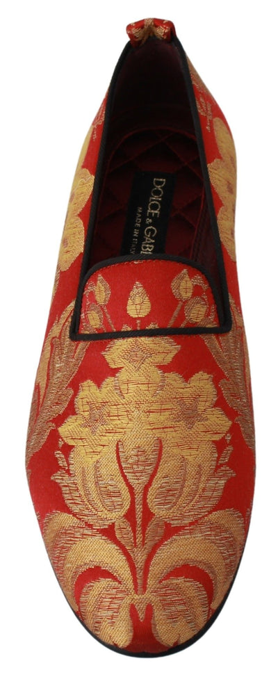 Dolce &amp; Gabbana Rode Gouden Brokaat Pantoffels Loafers Schoenen