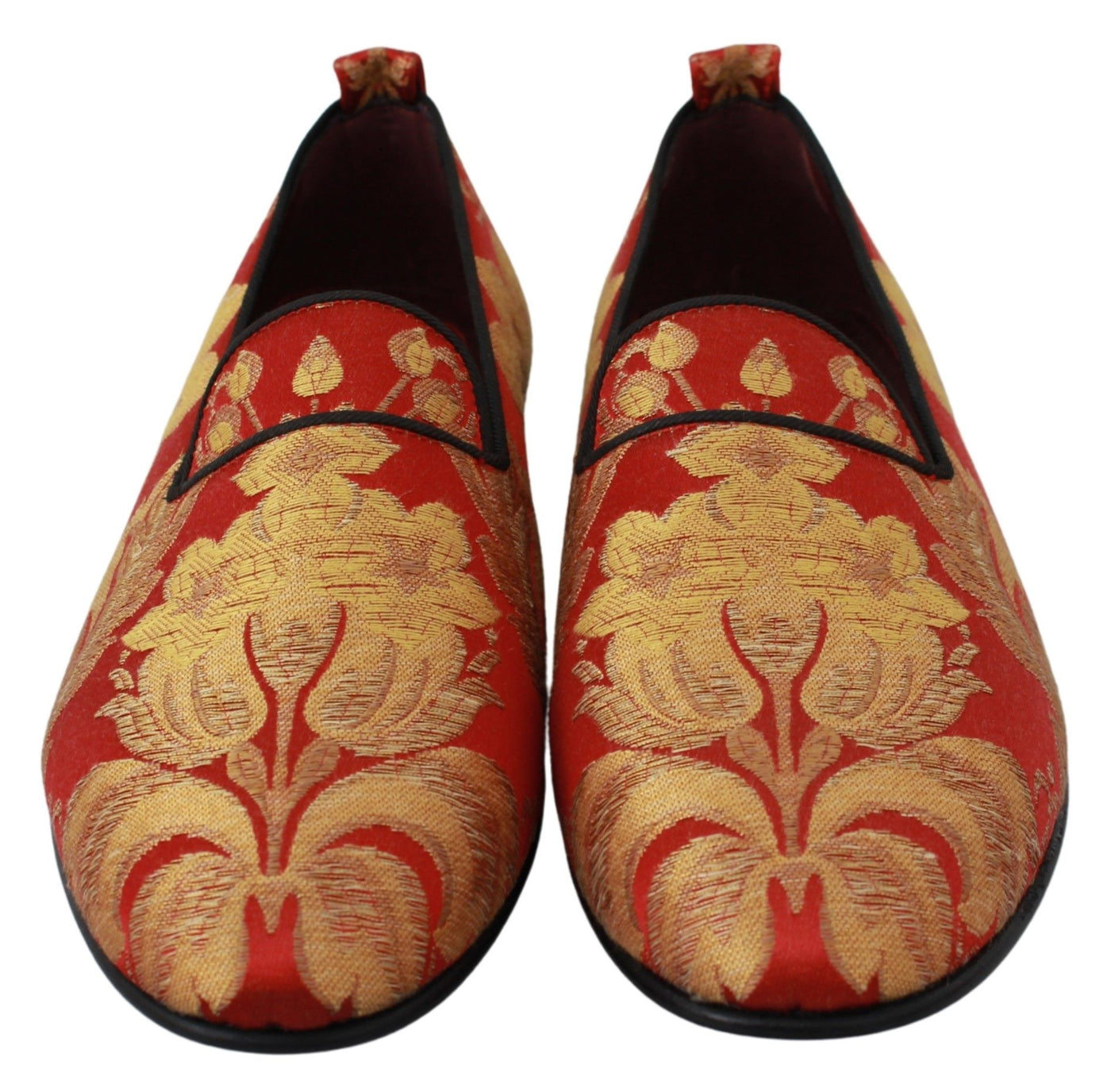 Dolce &amp; Gabbana Rode Gouden Brokaat Pantoffels Loafers Schoenen