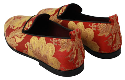 Dolce &amp; Gabbana Rode Gouden Brokaat Pantoffels Loafers Schoenen