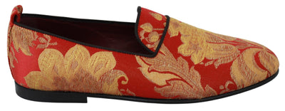Dolce &amp; Gabbana Rode Gouden Brokaat Pantoffels Loafers Schoenen