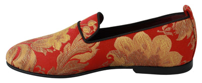 Dolce &amp; Gabbana Rode Gouden Brokaat Pantoffels Loafers Schoenen