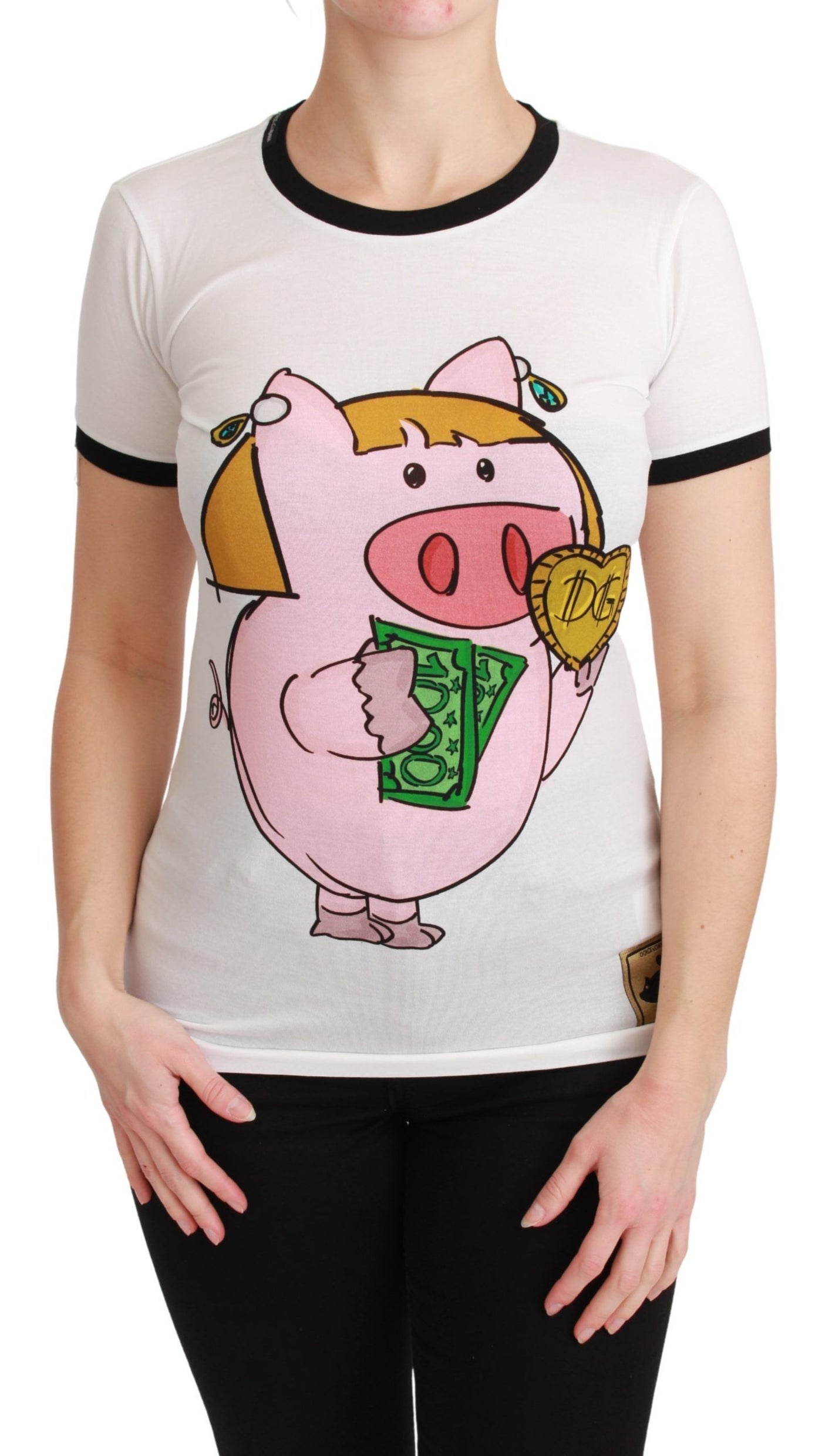 Dolce &amp; Gabbana Wit JAAR VAN HET VARKEN Top Katoenen T-shirt