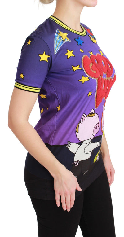 Dolce &amp; Gabbana Paars JAAR VAN HET VARKEN Top Katoenen T-shirt