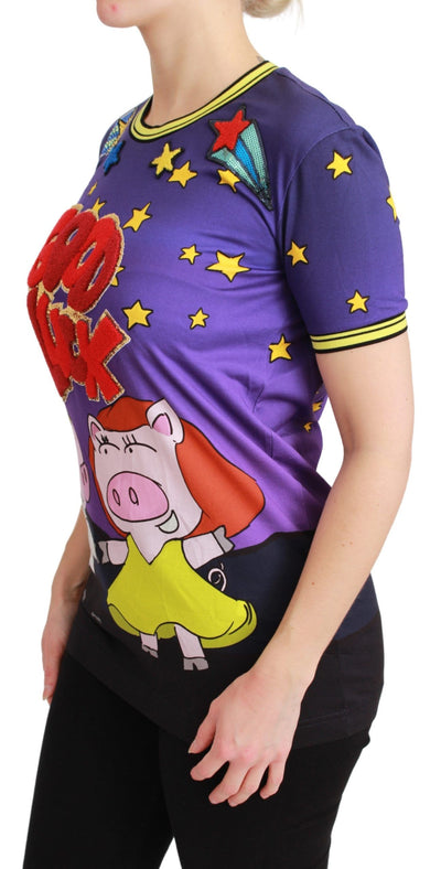 Dolce &amp; Gabbana Paars JAAR VAN HET VARKEN Top Katoenen T-shirt