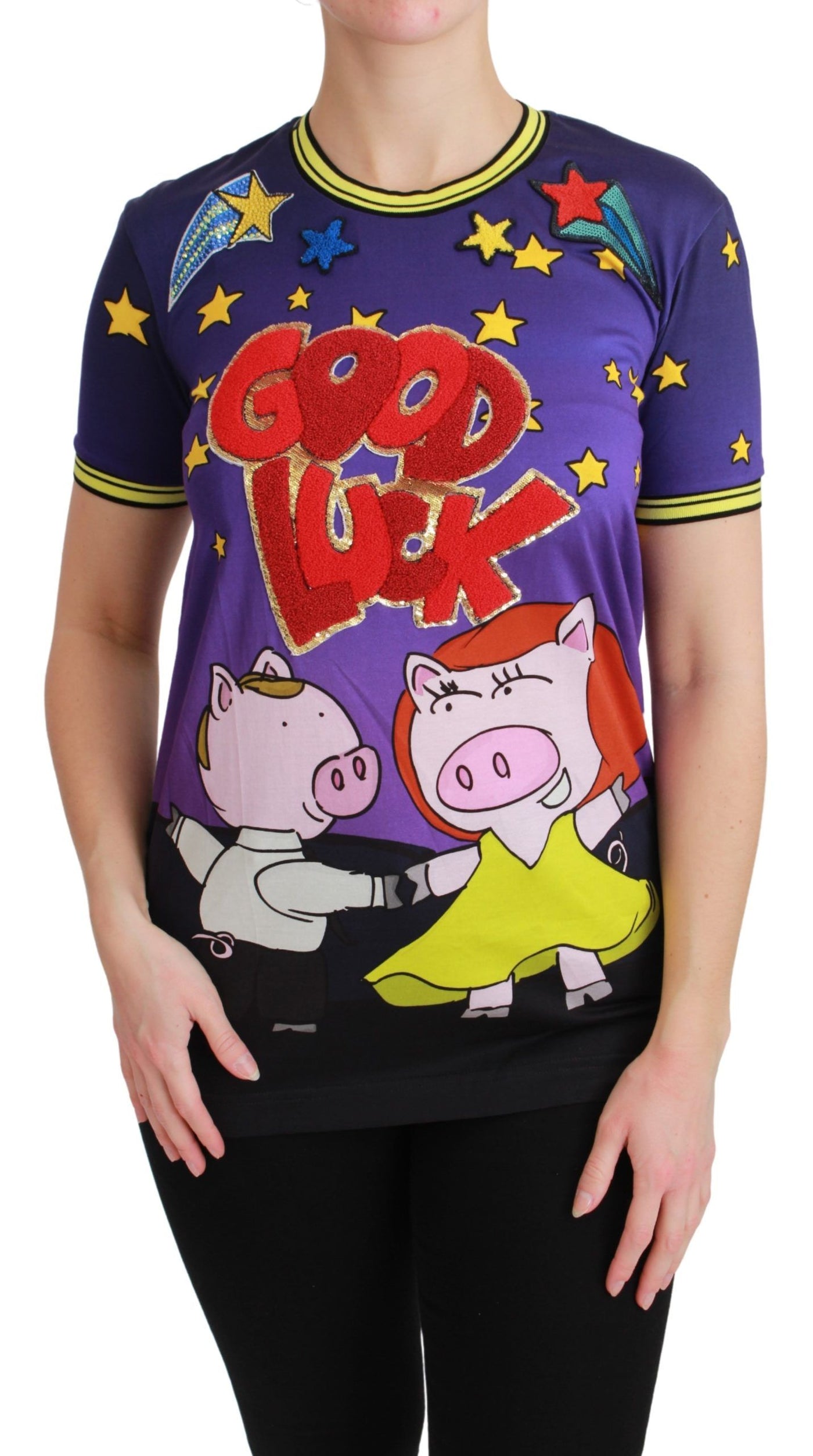 Dolce &amp; Gabbana Paars JAAR VAN HET VARKEN Top Katoenen T-shirt