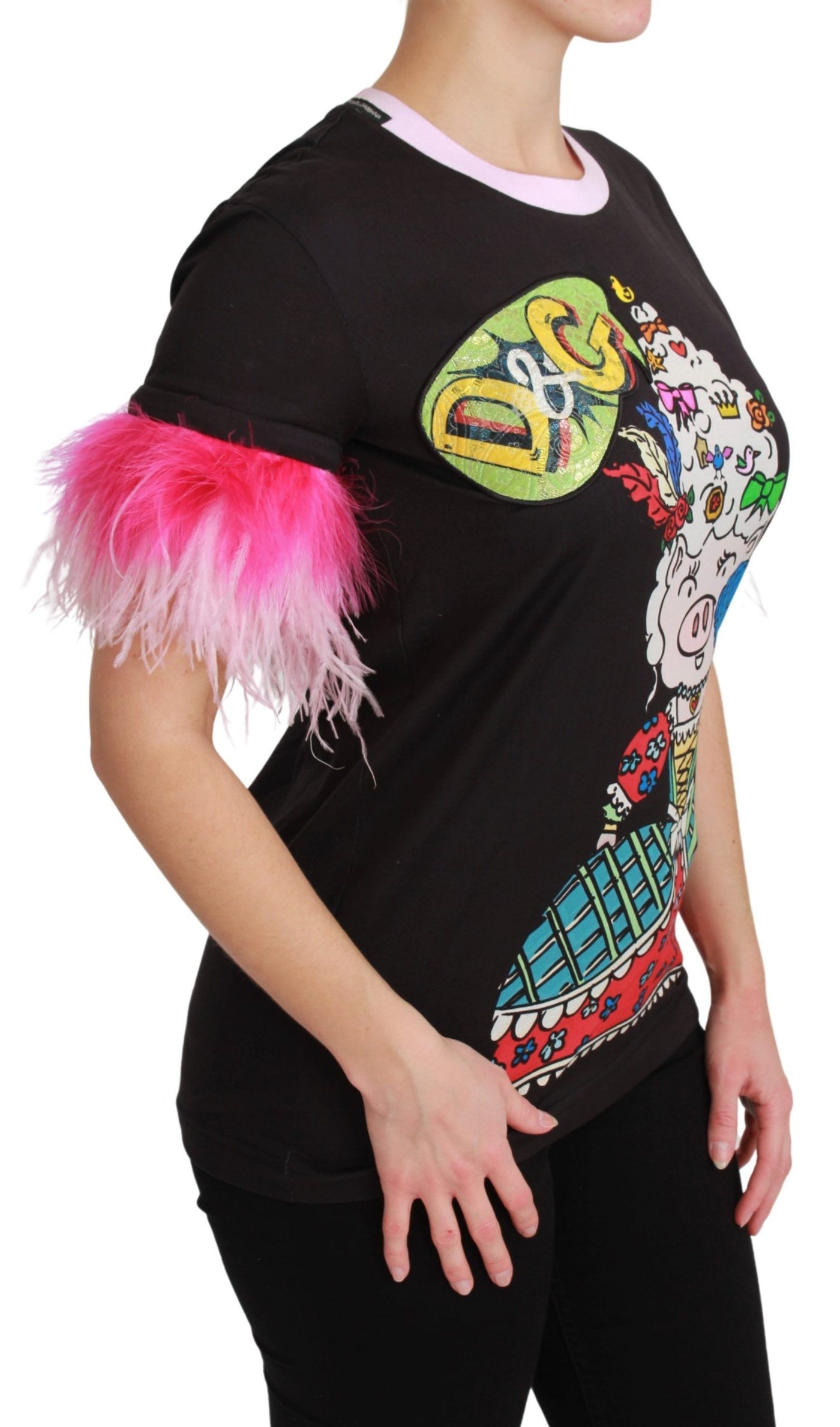 Dolce &amp; Gabbana Zwart JAAR VAN HET VARKEN Top Katoenen T-shirt