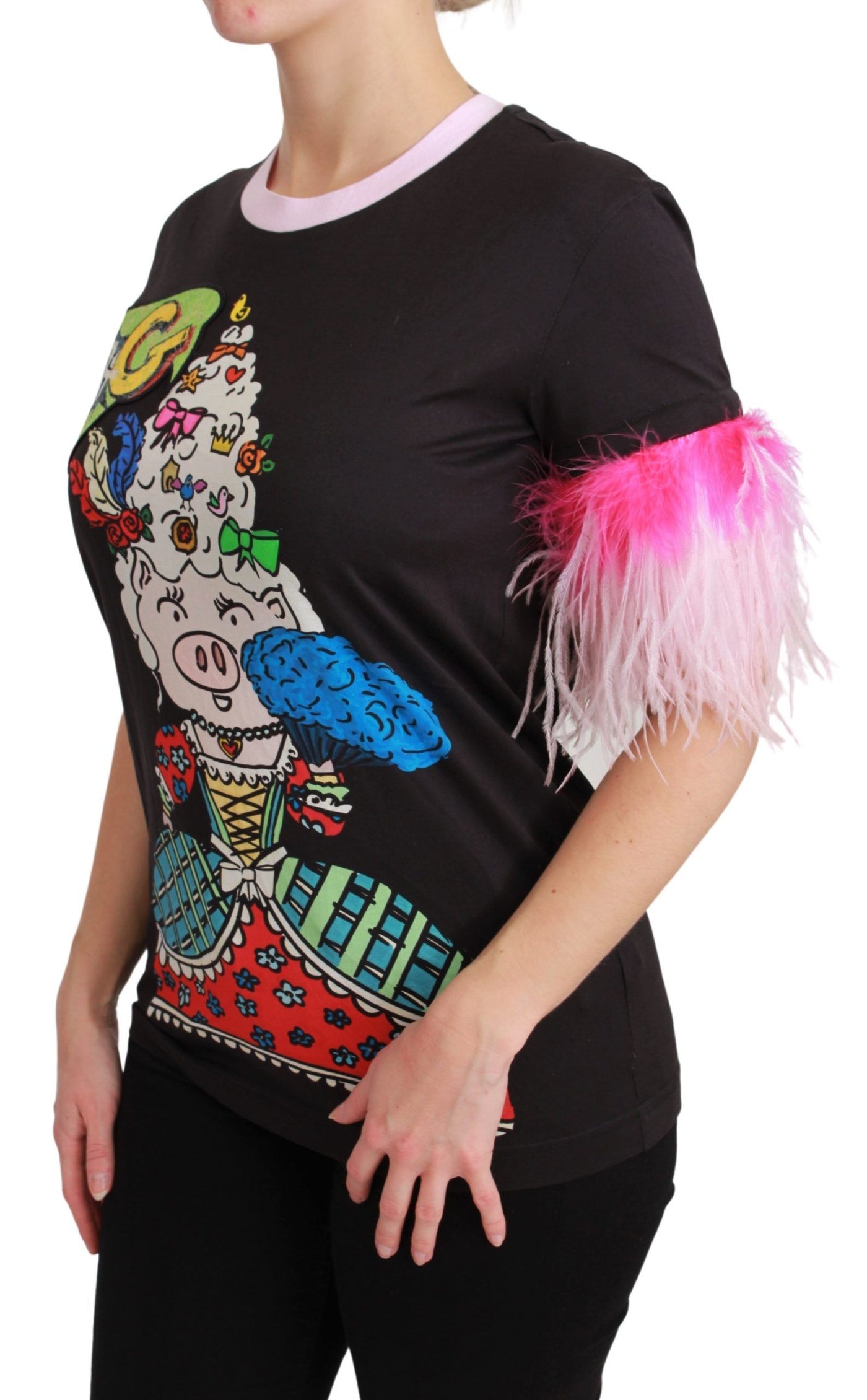 Dolce &amp; Gabbana Zwart JAAR VAN HET VARKEN Top Katoenen T-shirt