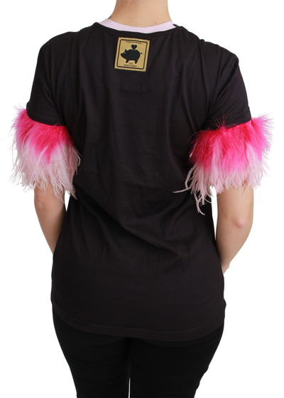 Dolce &amp; Gabbana Zwart JAAR VAN HET VARKEN Top Katoenen T-shirt