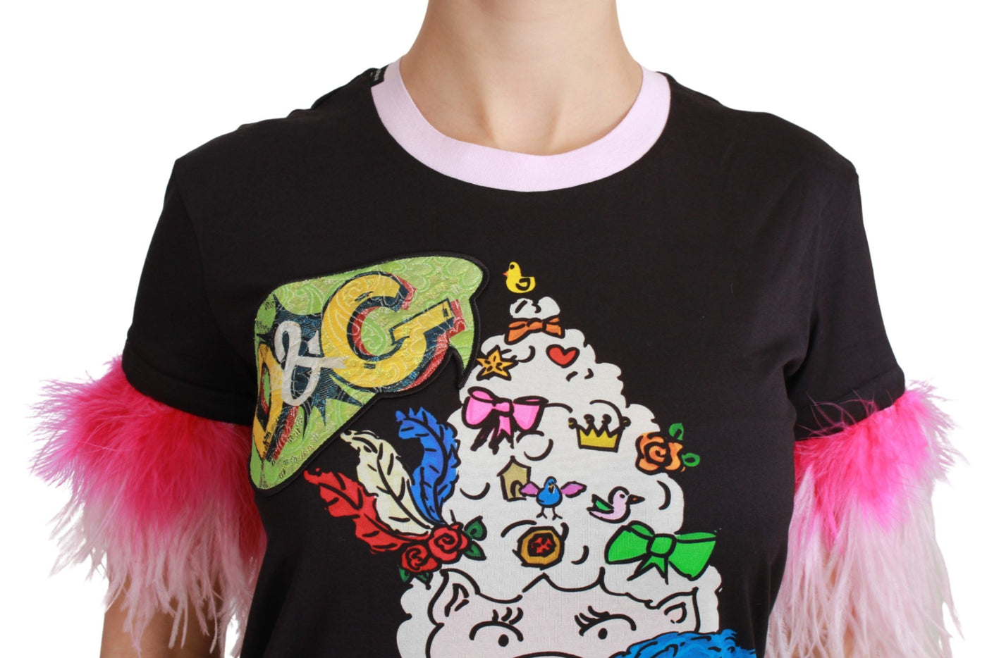 Dolce &amp; Gabbana Zwart JAAR VAN HET VARKEN Top Katoenen T-shirt