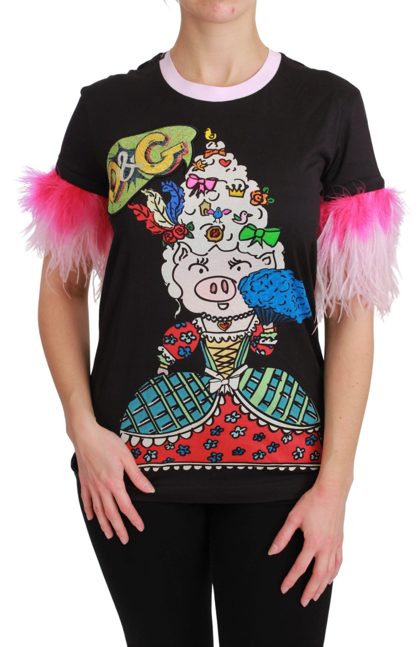 Dolce &amp; Gabbana Zwart JAAR VAN HET VARKEN Top Katoenen T-shirt