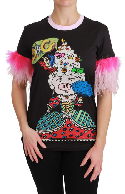 Dolce &amp; Gabbana Zwart JAAR VAN HET VARKEN Top Katoenen T-shirt
