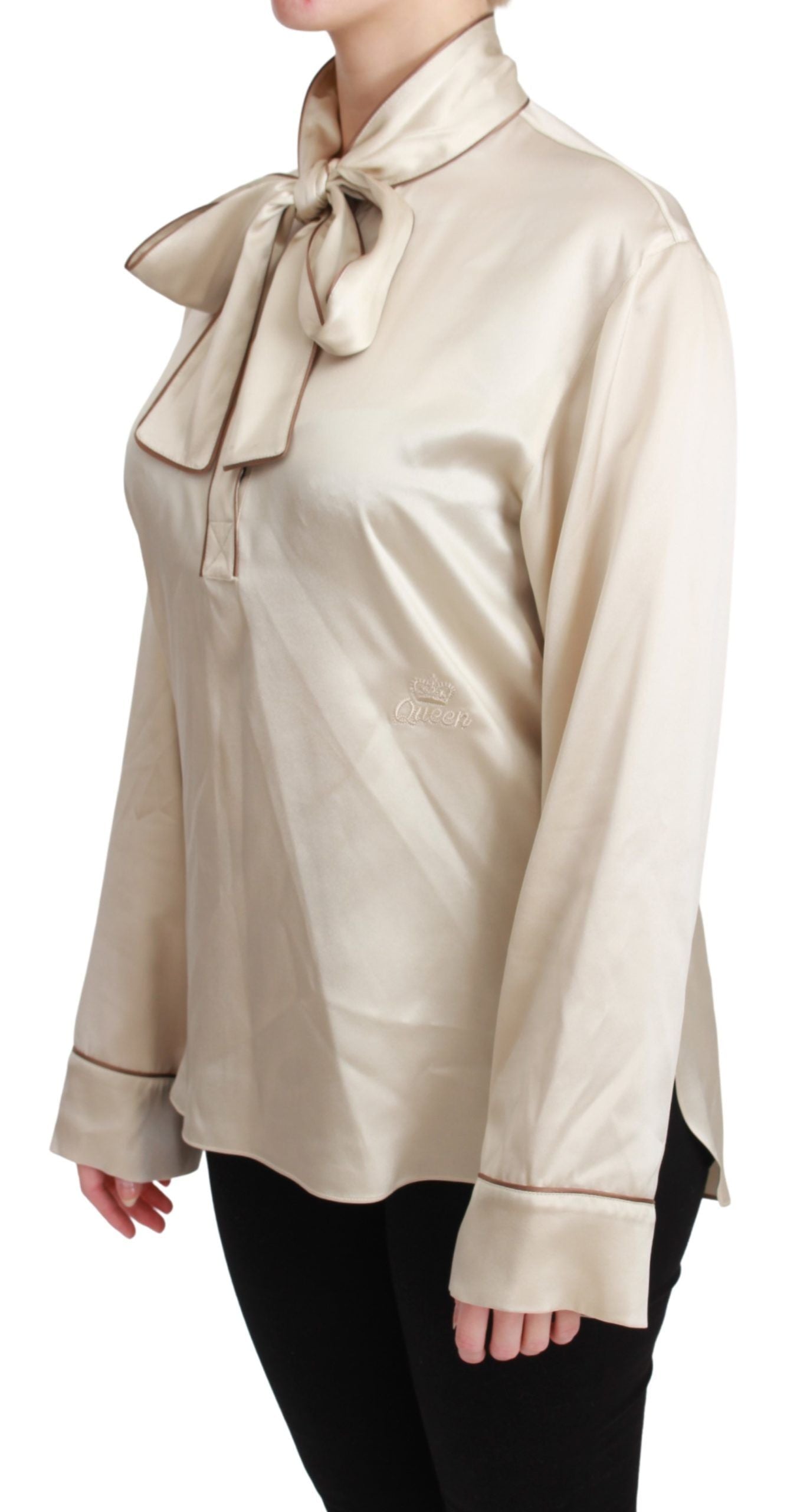 Chemisier en satin de soie beige Dolce &amp; Gabbana avec haut à manches Queen