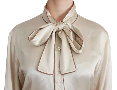 Chemisier en satin de soie beige Dolce &amp; Gabbana avec haut à manches Queen