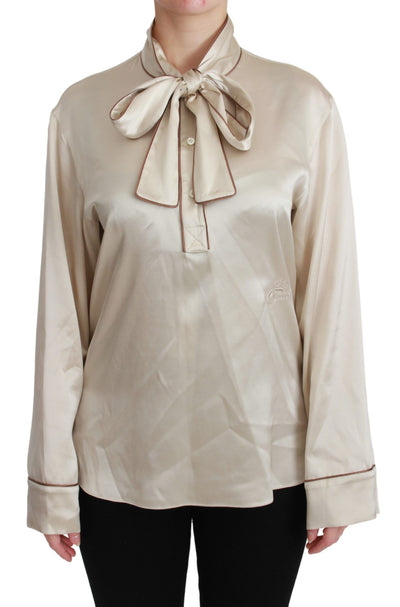 Chemisier en satin de soie beige Dolce &amp; Gabbana avec haut à manches Queen