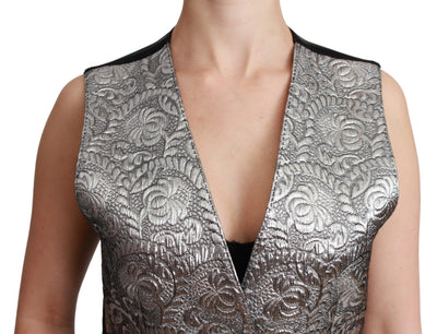 Haut métallisé sans manches en brocart argenté Dolce &amp; Gabbana