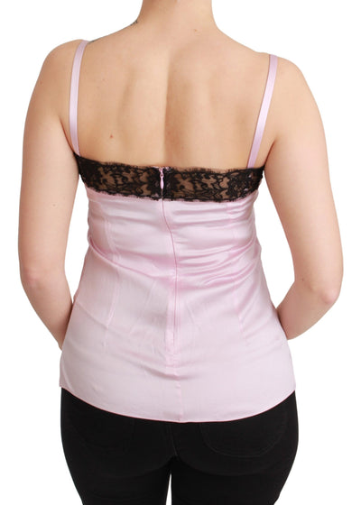 Chemisier débardeur rose en soie et dentelle noire Dolce &amp; Gabbana