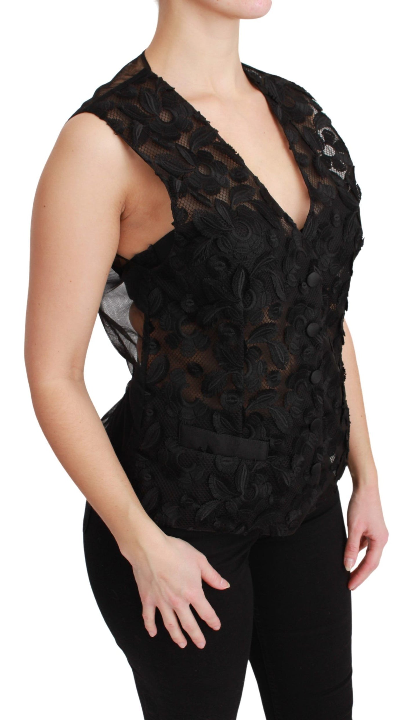 Gilet sans manches en brocart floral noir Dolce &amp; Gabbana