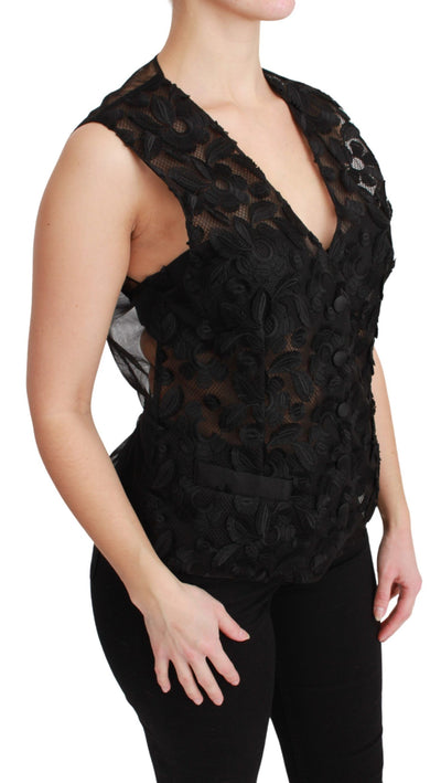 Gilet sans manches en brocart floral noir Dolce &amp; Gabbana