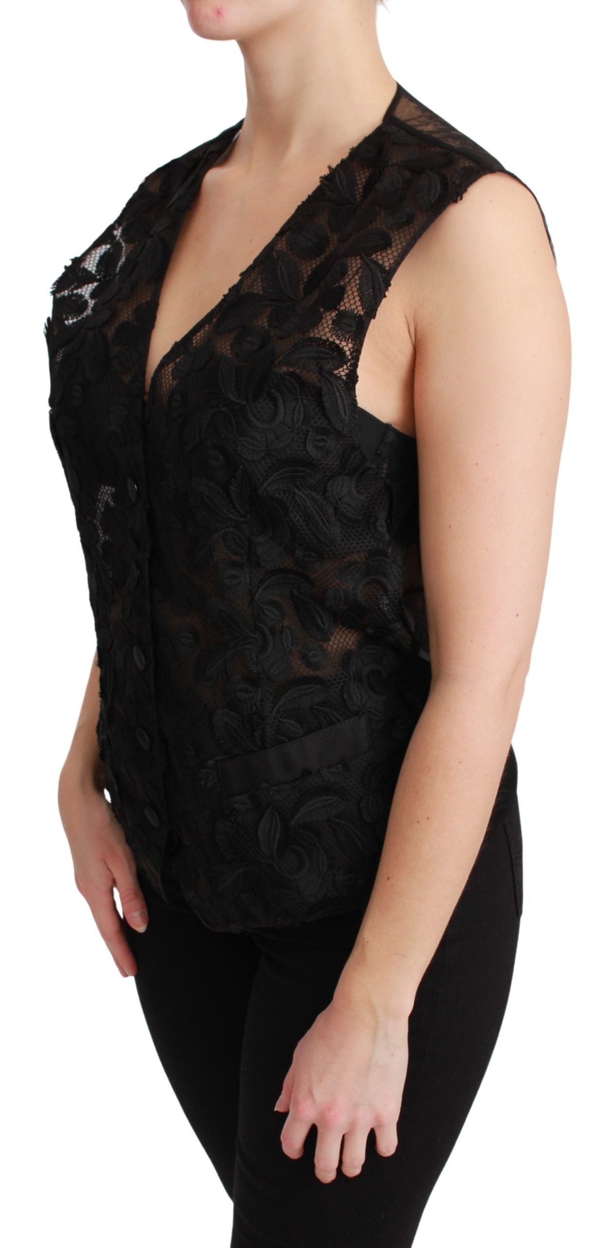 Gilet sans manches en brocart floral noir Dolce &amp; Gabbana