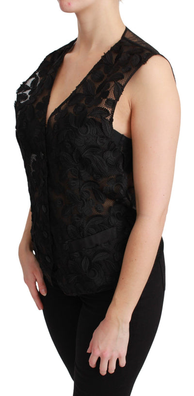 Gilet sans manches en brocart floral noir Dolce &amp; Gabbana