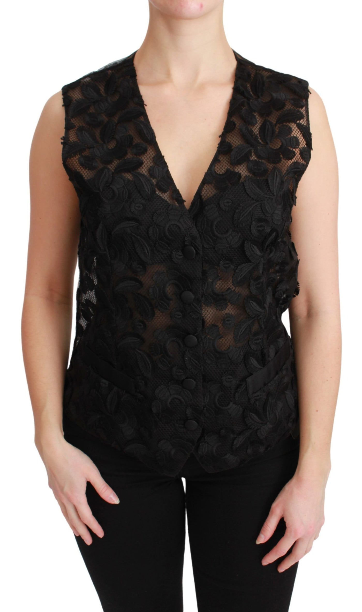 Gilet sans manches en brocart floral noir Dolce &amp; Gabbana