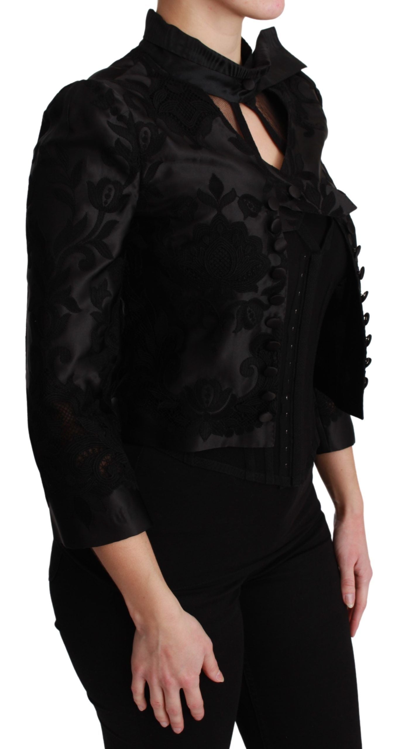 Veste blazer en soie à motif floral noir Dolce &amp; Gabbana