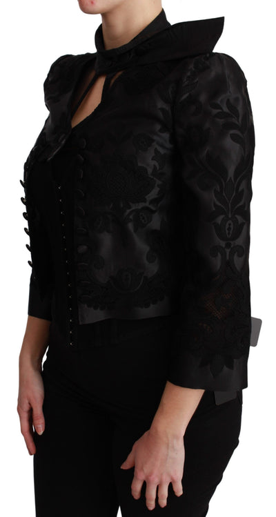 Veste blazer en soie à motif floral noir Dolce &amp; Gabbana