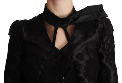 Veste blazer en soie à motif floral noir Dolce &amp; Gabbana