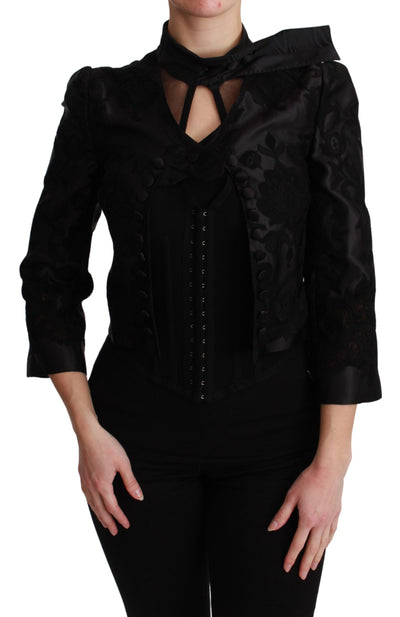 Veste blazer en soie à motif floral noir Dolce &amp; Gabbana