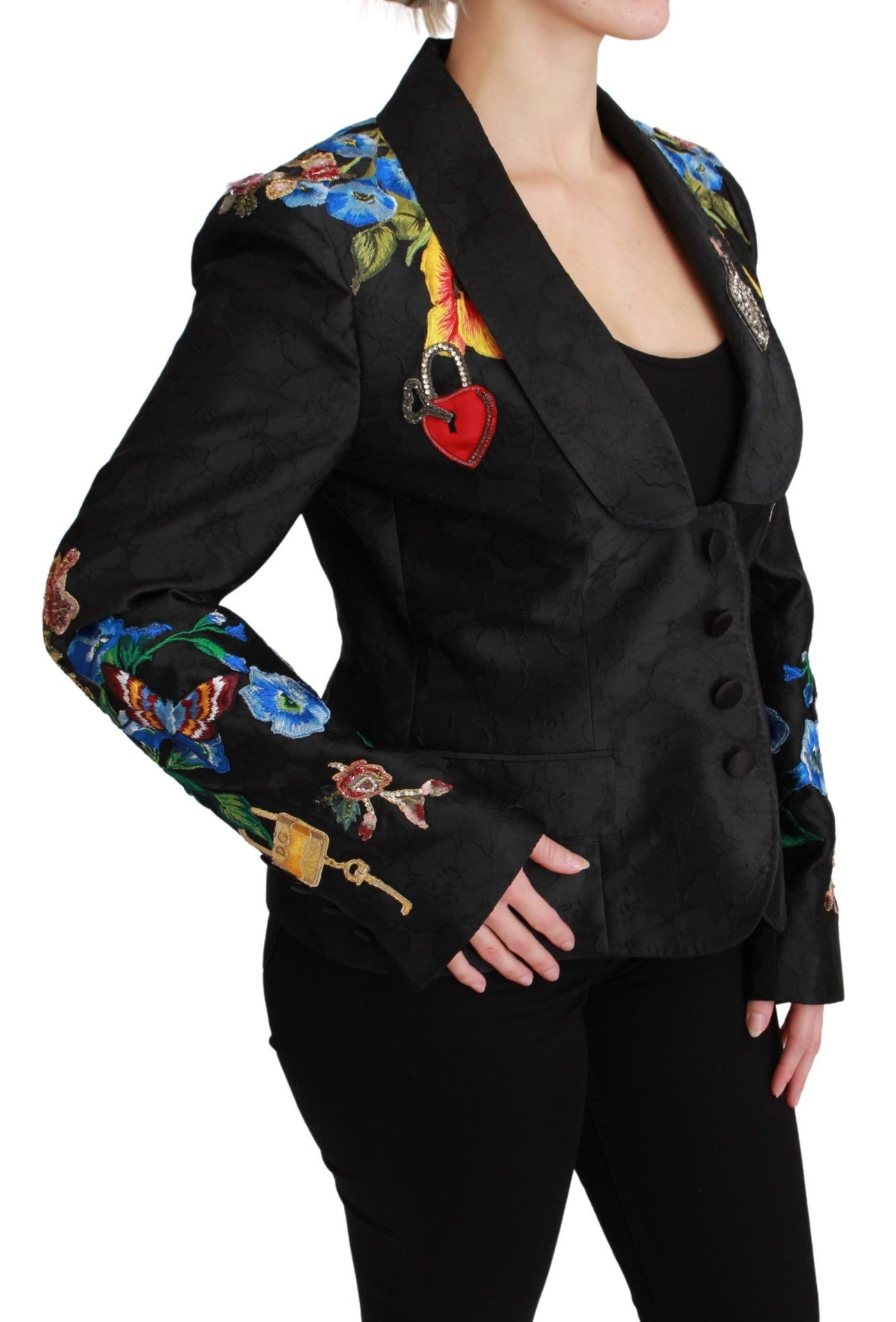 Veste blazer en brocart noir et cristaux Dolce &amp; Gabbana