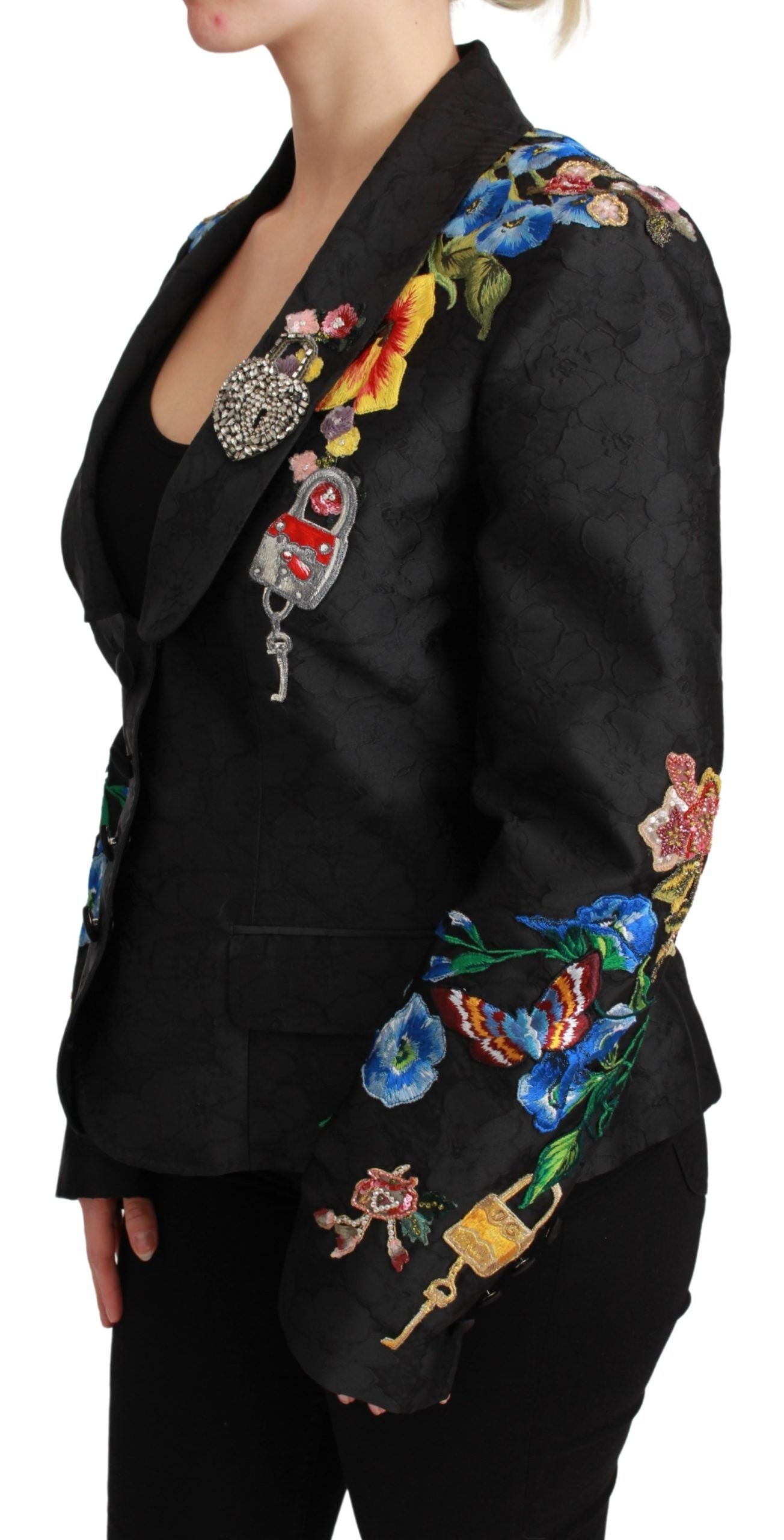 Veste blazer en brocart noir et cristaux Dolce &amp; Gabbana