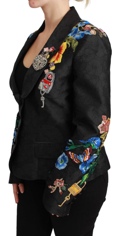 Veste blazer en brocart noir et cristaux Dolce &amp; Gabbana