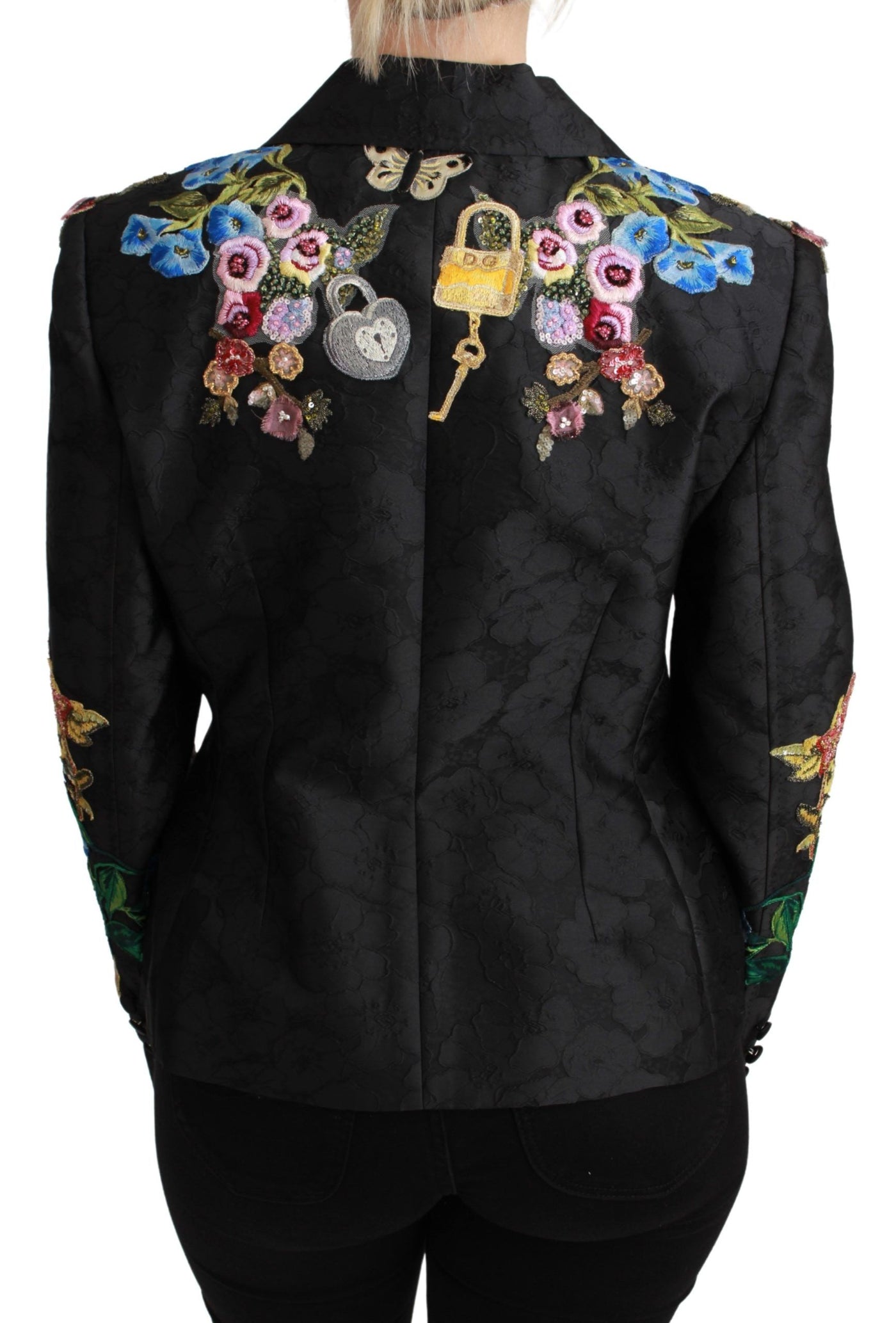 Veste blazer en brocart noir et cristaux Dolce &amp; Gabbana
