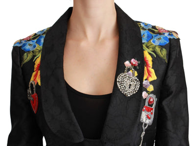 Veste blazer en brocart noir et cristaux Dolce &amp; Gabbana