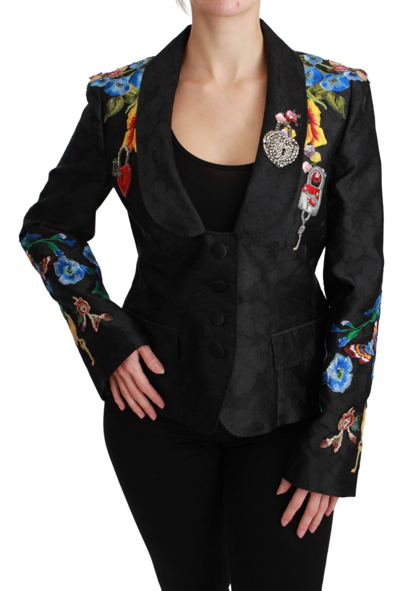 Veste blazer en brocart noir et cristaux Dolce &amp; Gabbana