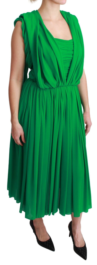 Robe longue plissée sans manches Dolce &amp; Gabbana 100 % soie verte