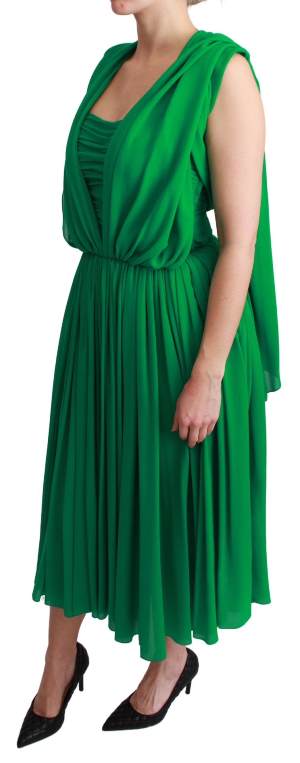 Robe longue plissée sans manches Dolce &amp; Gabbana 100 % soie verte