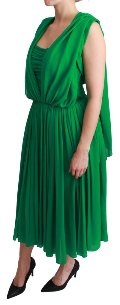 Robe longue plissée sans manches Dolce &amp; Gabbana 100 % soie verte