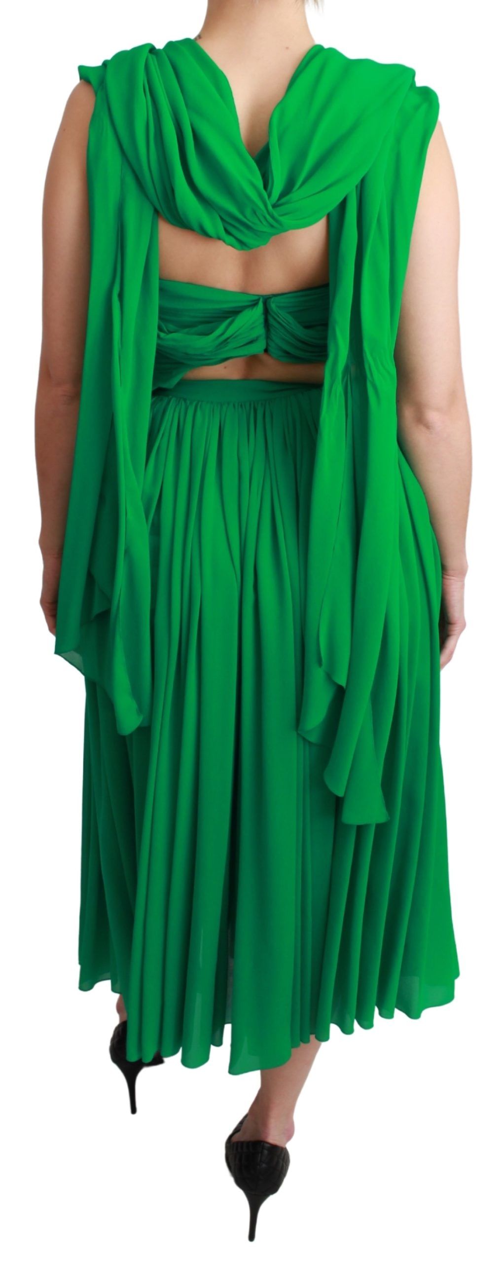 Robe longue plissée sans manches Dolce &amp; Gabbana 100 % soie verte