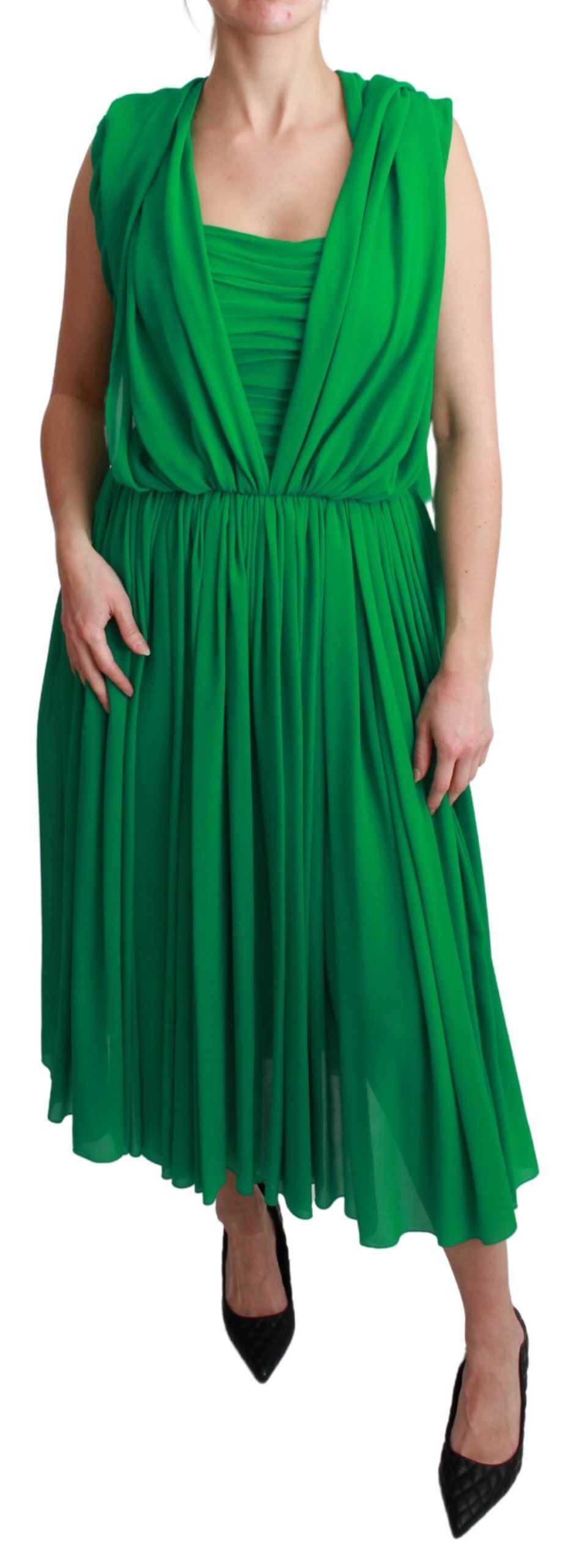 Robe longue plissée sans manches Dolce &amp; Gabbana 100 % soie verte