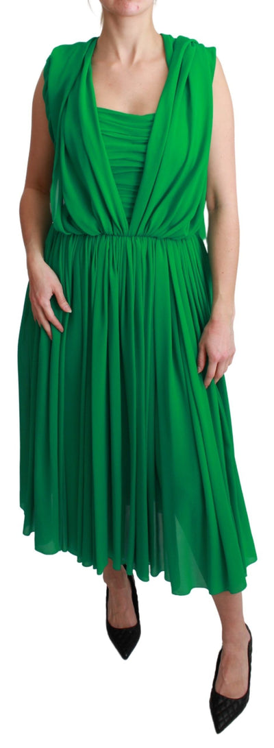 Robe longue plissée sans manches Dolce &amp; Gabbana 100 % soie verte