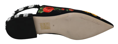 Chaussures plates à bride arrière Dolce &amp; Gabbana à fleurs et cristaux noirs