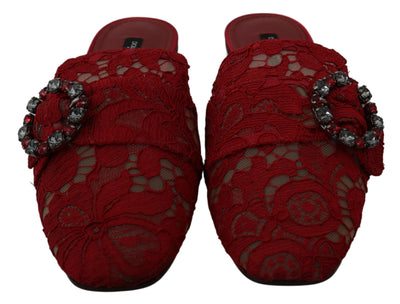 Dolce &amp; Gabbana rode kanten kristallen instappers