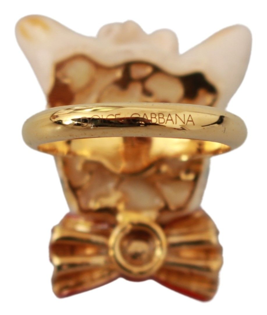 Dolce &amp; Gabbana gouden messing hars beige hond huisdier merk accessoire ring