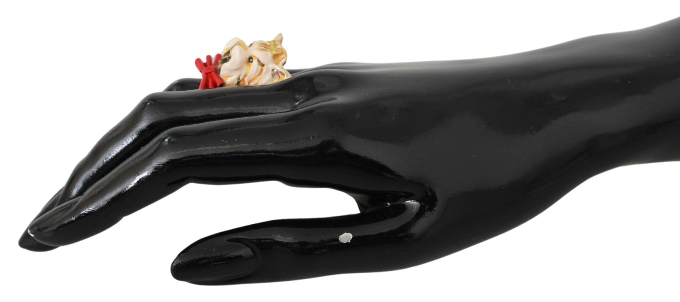 Dolce &amp; Gabbana gouden messing hars beige hond huisdier merk accessoire ring