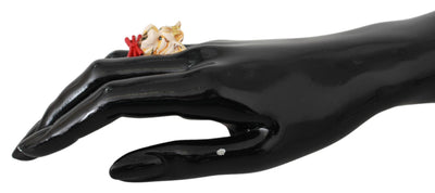 Dolce &amp; Gabbana gouden messing hars beige hond huisdier merk accessoire ring